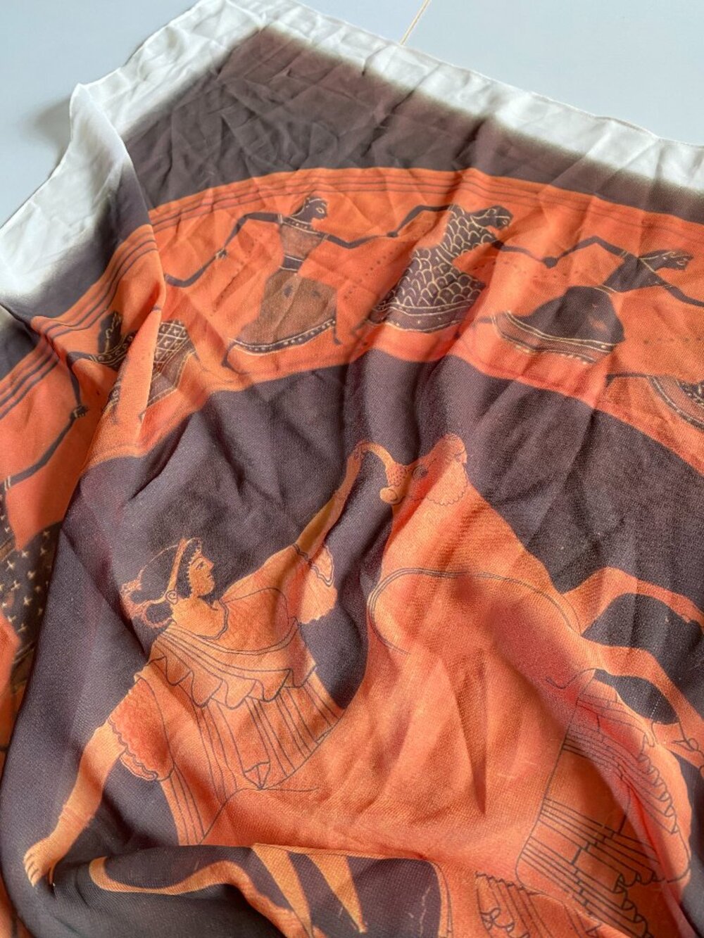 Vintage Greek Mythology Silky Scarf Europa Bull Orange Black Classical Art